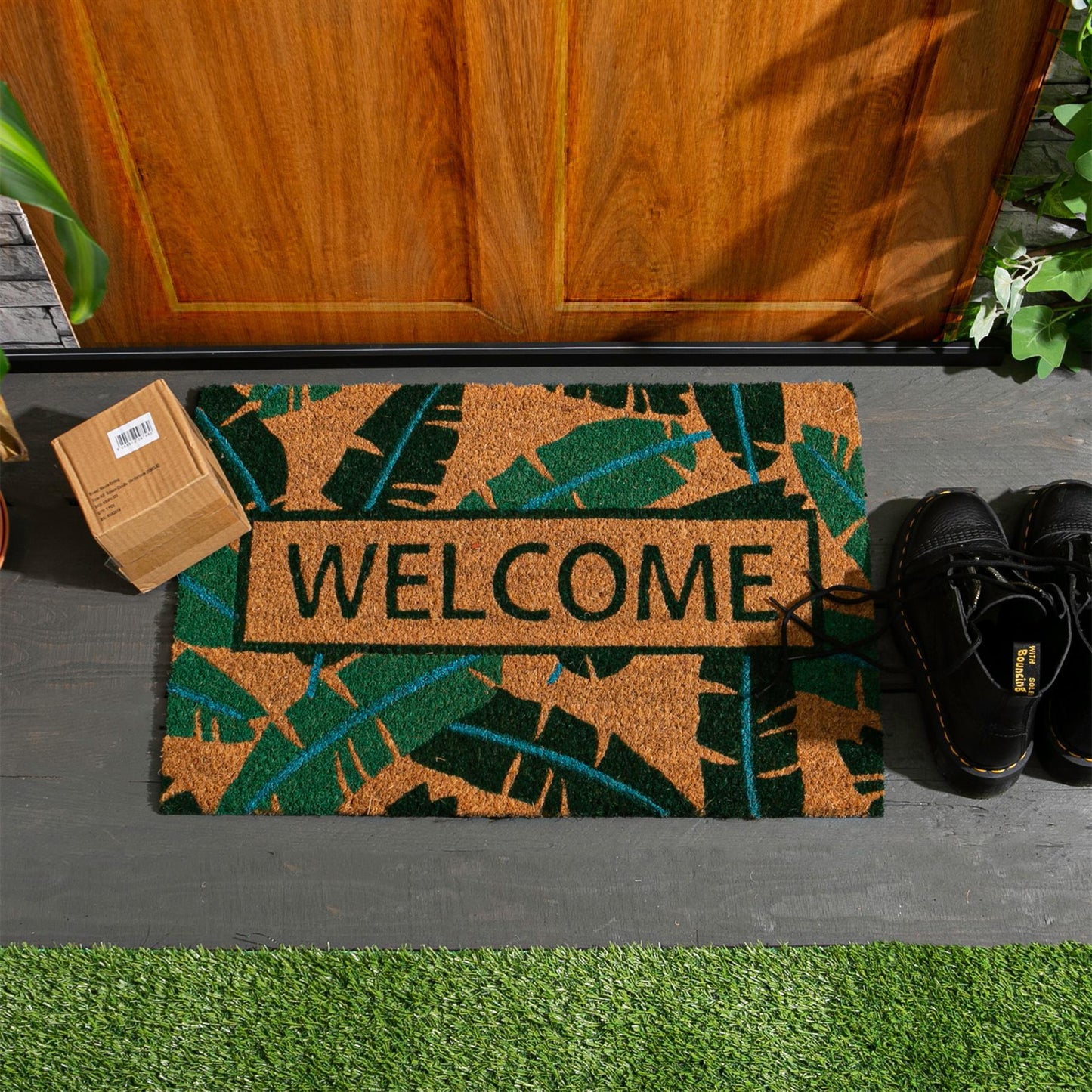 60cm x 40cm Banana Leaf Welcome Coir Door Mat