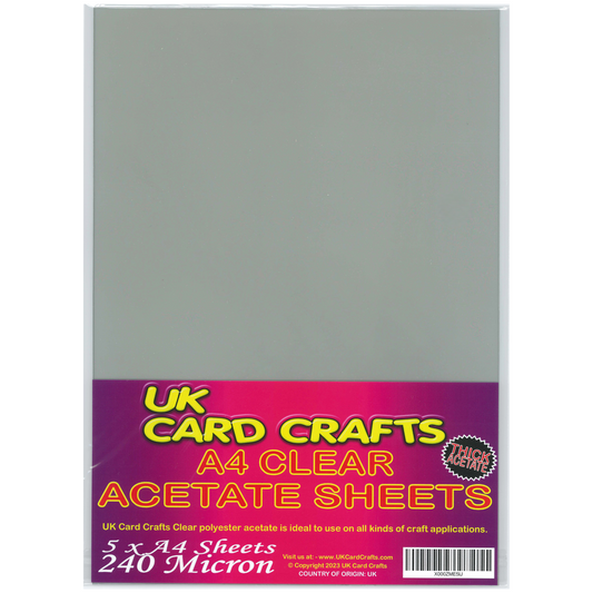 5 x A4 Clear Acetate Sheets – 240 Micron Transparent Film for Crafting & OHP
