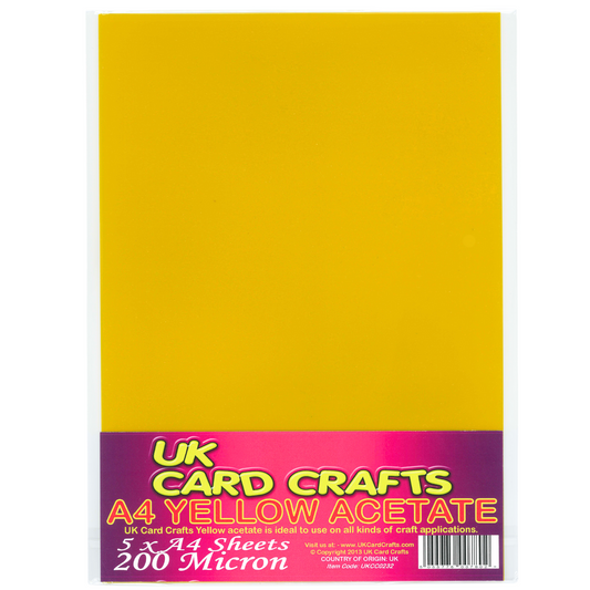 5 x A4 Yellow Acetate Sheets – 200 Micron Thick Transparent Film for Crafting & Aperture Cards