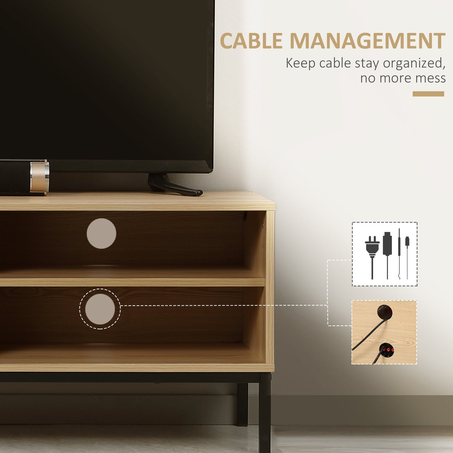 HOMCOM TV Stand Cabinet with Sliding Door for Living Room Natural