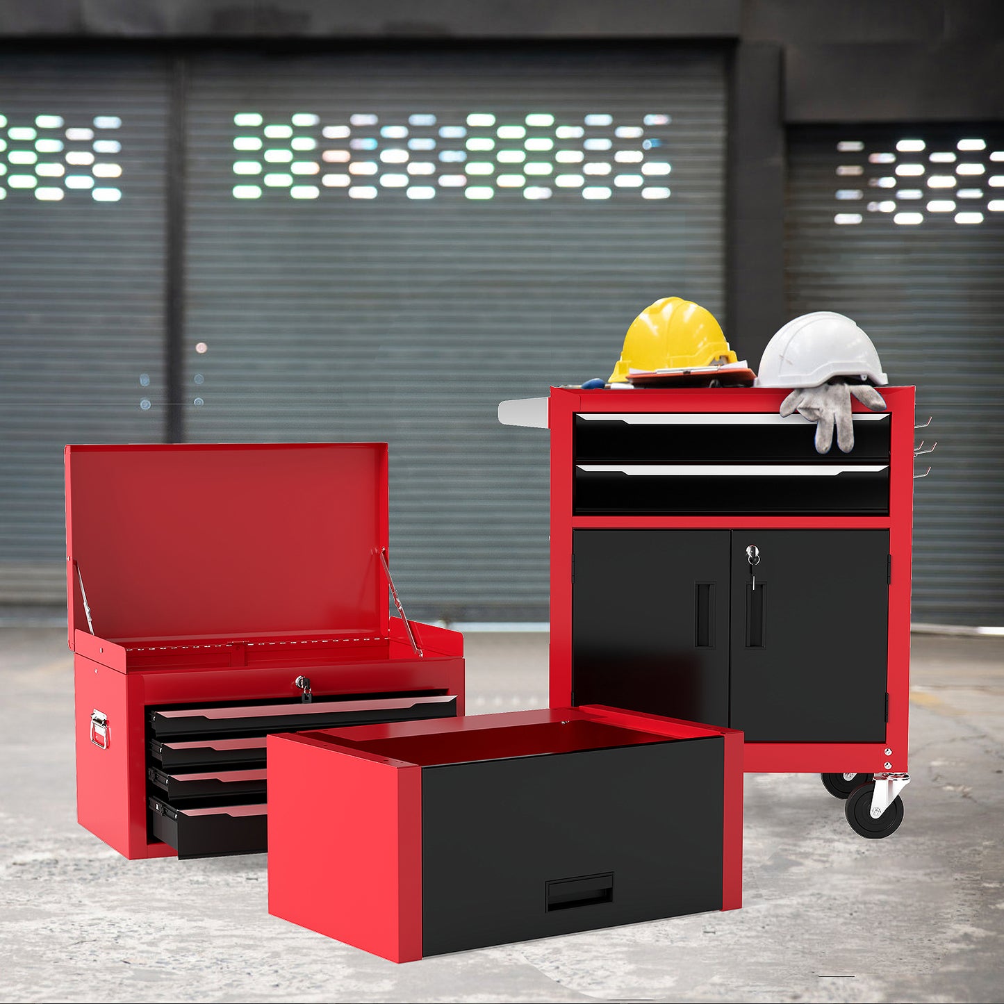 6-Drawer Rolling Tool Chest 2-in-1 with Universal Wheels and Hooks-Black-S