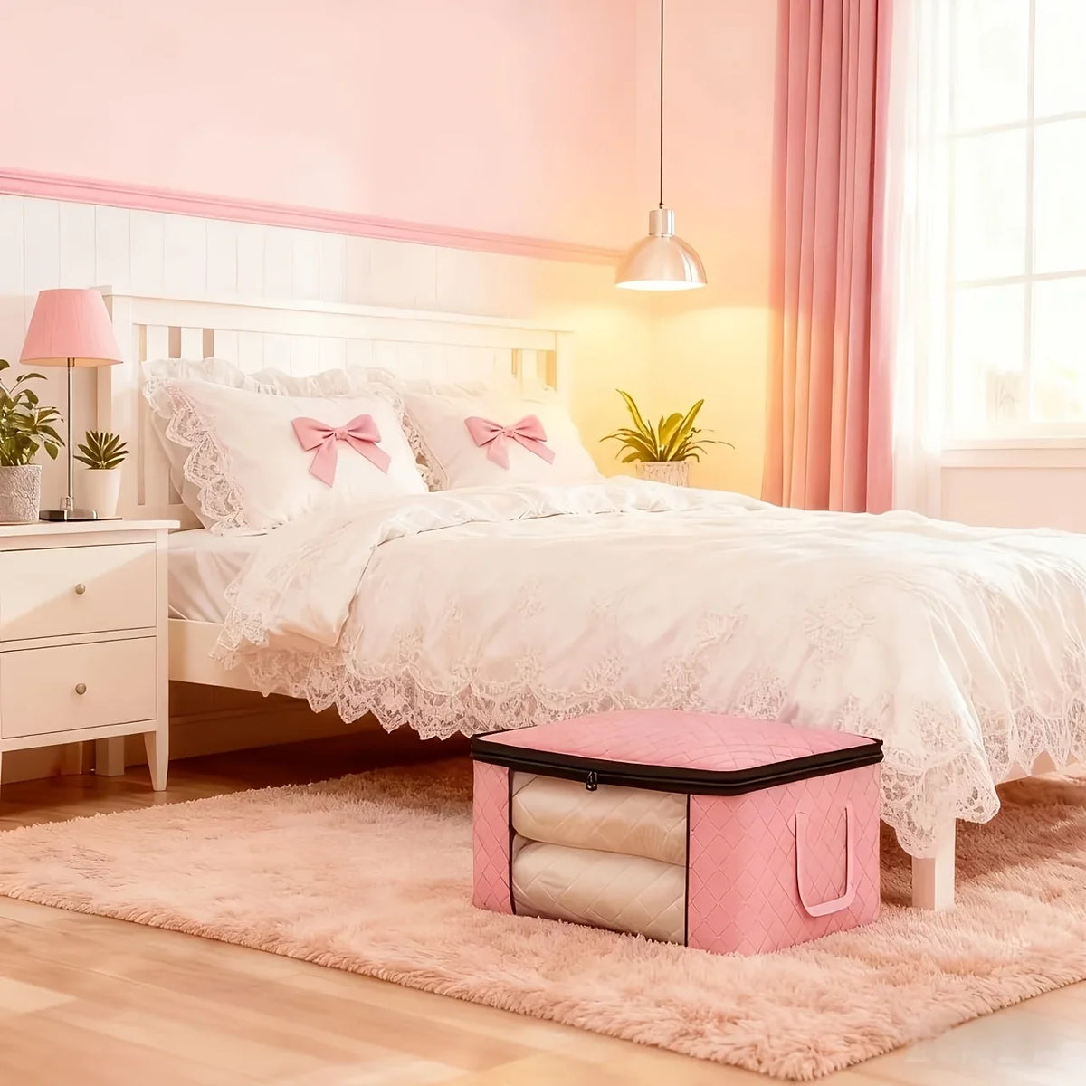 6 Pack Large Pink Foldable Storage Boxes With Window Zip Lid Handles Organisers
