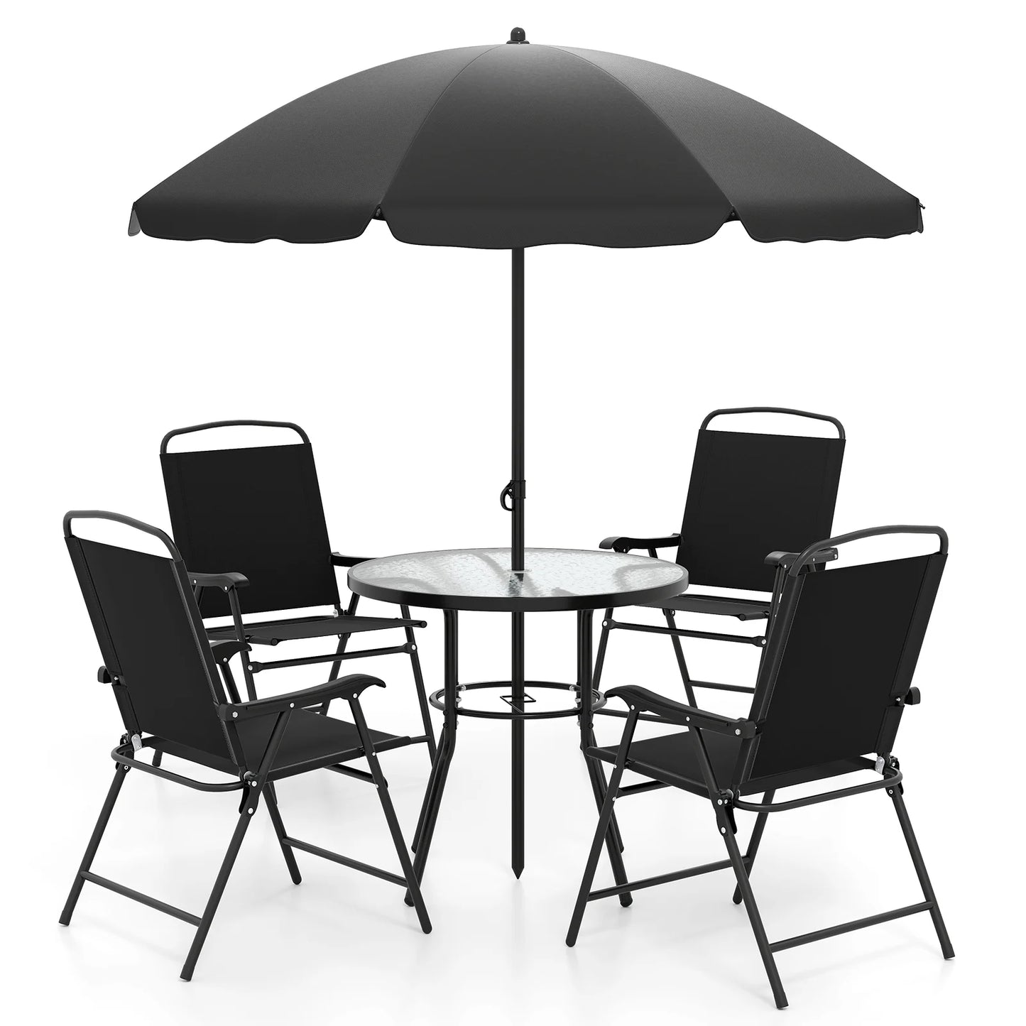 6 Pieces Patio Dining Set with Umbrella Outdoor Table and Chairs Set