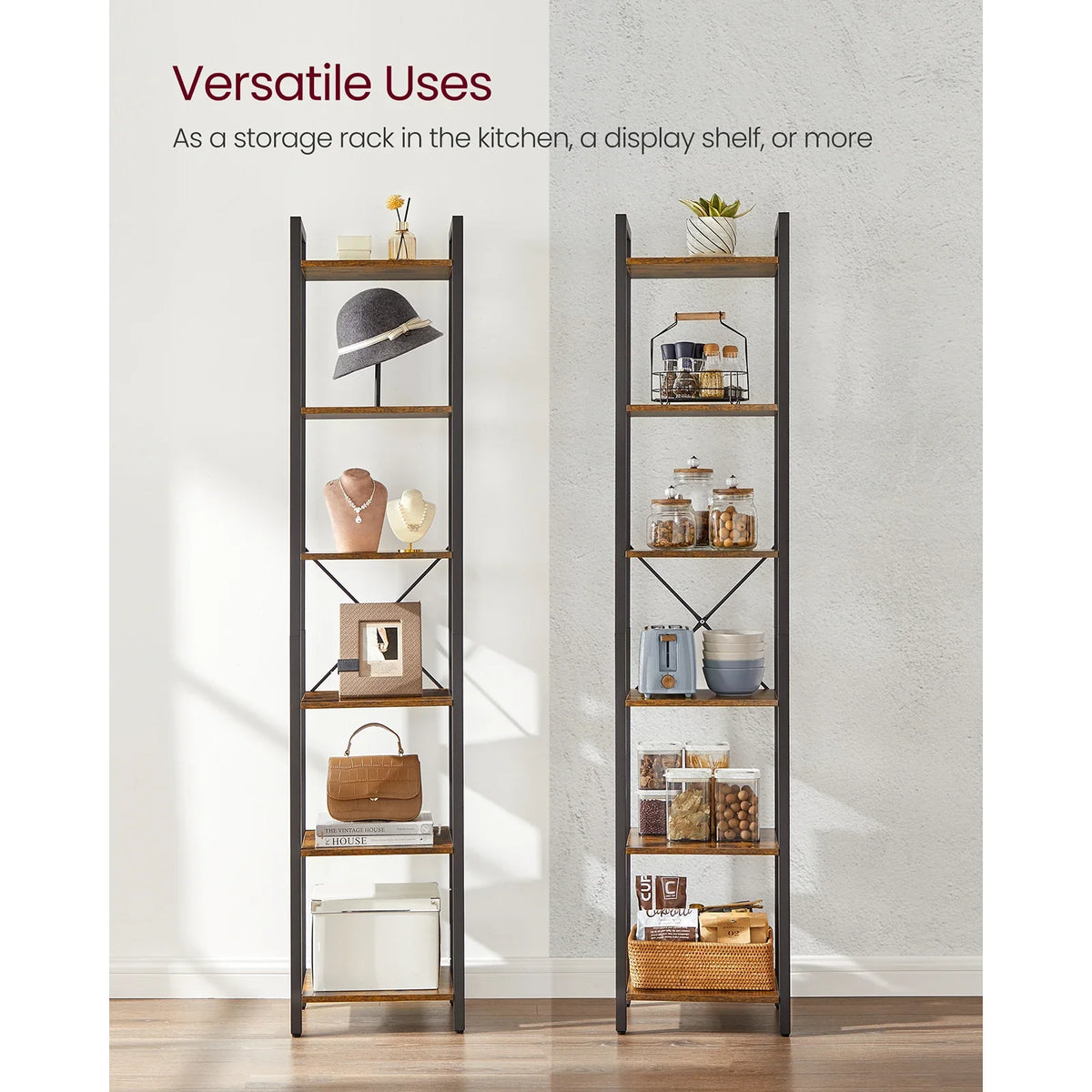 6-Tier Bookshelf - Slim Ladder Shelf Bookcase Shelving Unit for Living Room