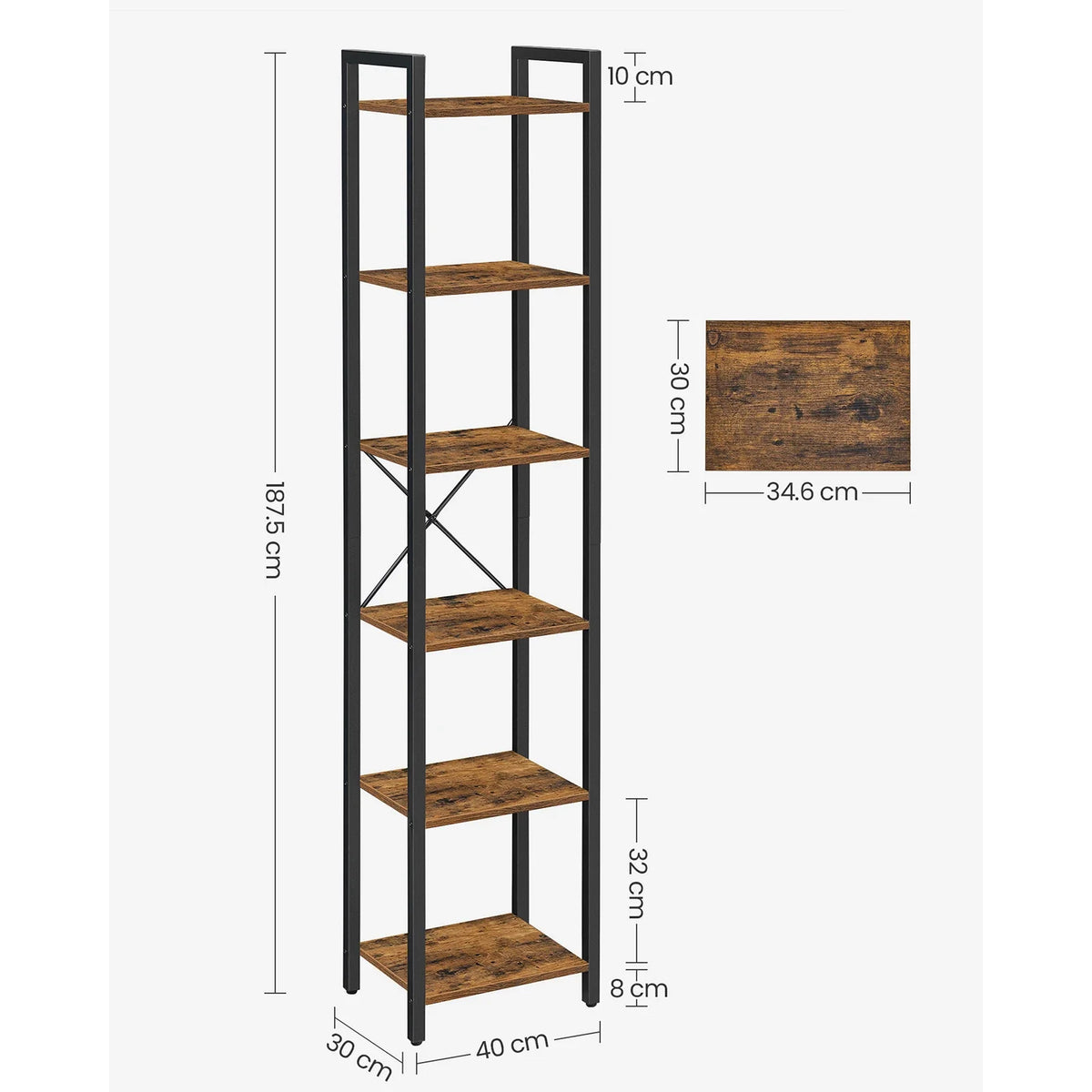 6-Tier Bookshelf - Slim Ladder Shelf Bookcase Shelving Unit for Living Room