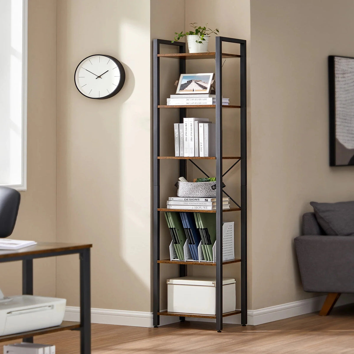 6-Tier Bookshelf - Slim Ladder Shelf Bookcase Shelving Unit for Living Room