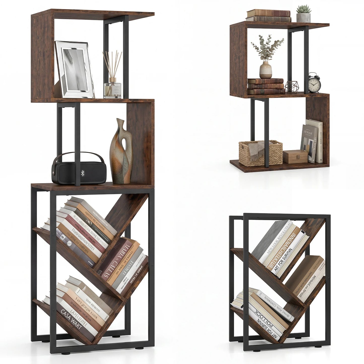 6-Tier Bookshelf with Open Display Shelves for Living Room-Rustic Brown