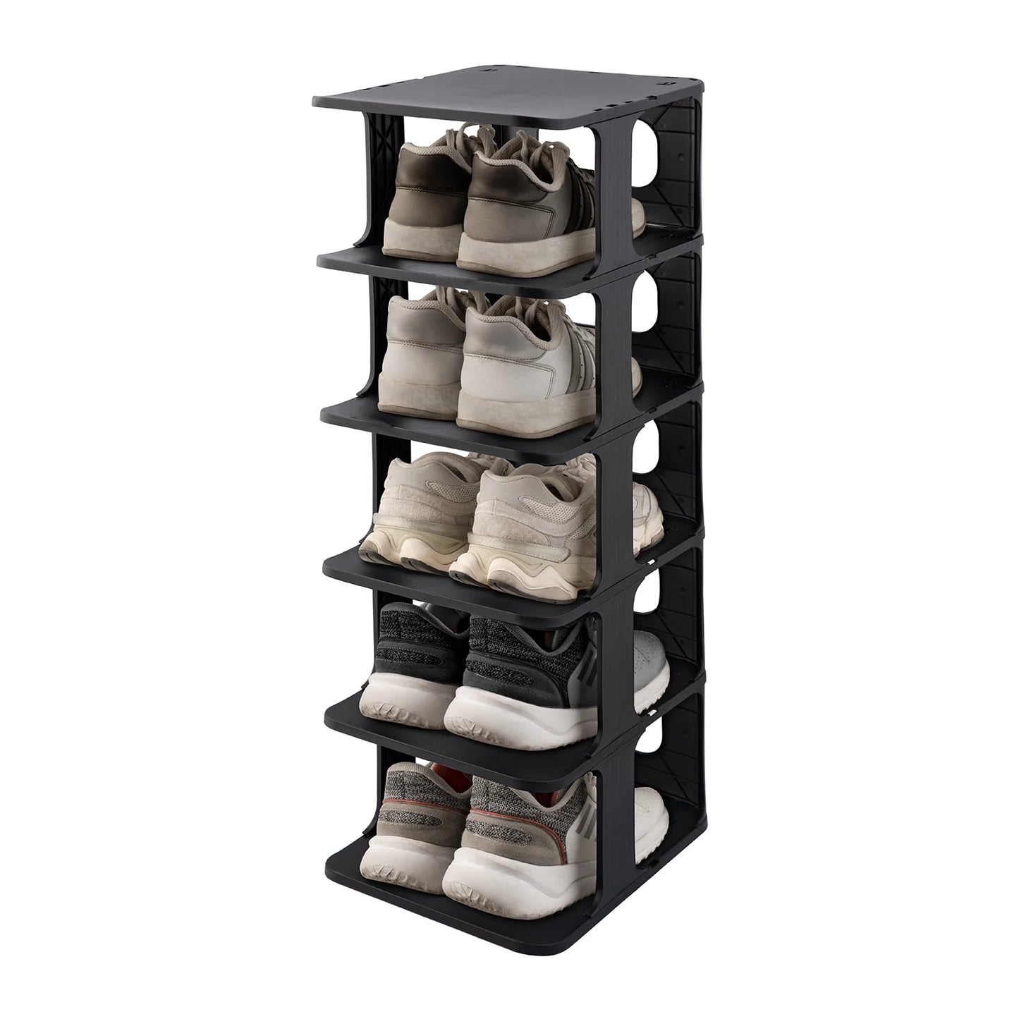 6-Tier Stackable Shoe Rack Small Vertical Shoe Organizer-White