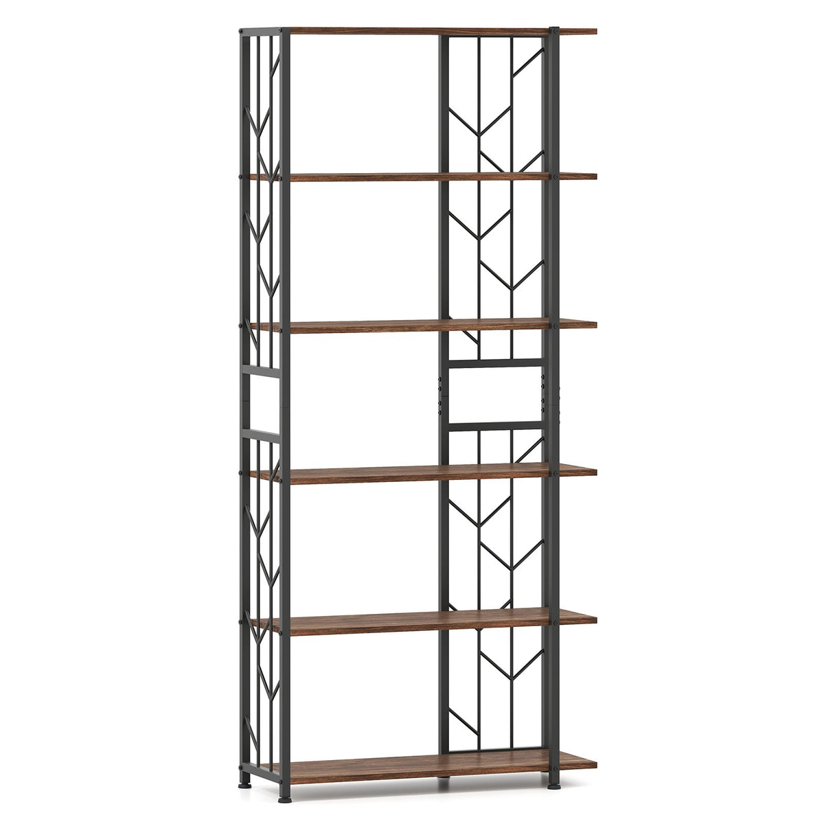 6-Tier Modern Geometric Bookcase with Heavy-duty Metal Frame for Study-White