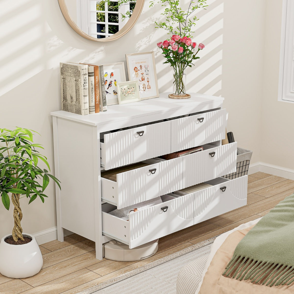 6-Drawer Wooden Chest of Drawers with Handles-white