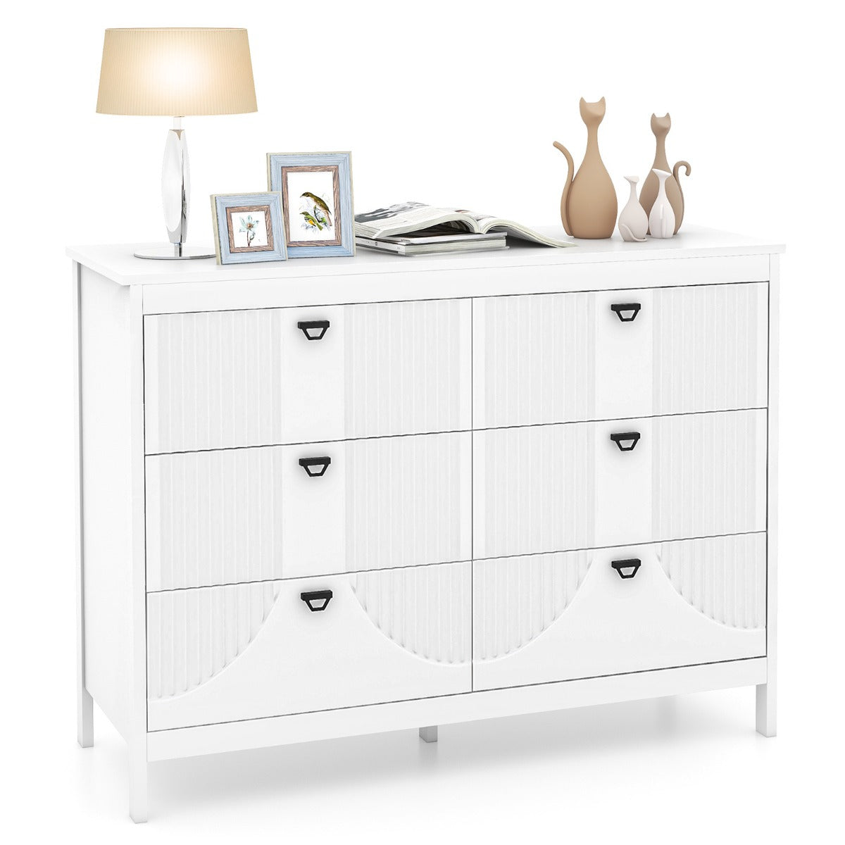 6-Drawer Wooden Chest of Drawers with Handles-white