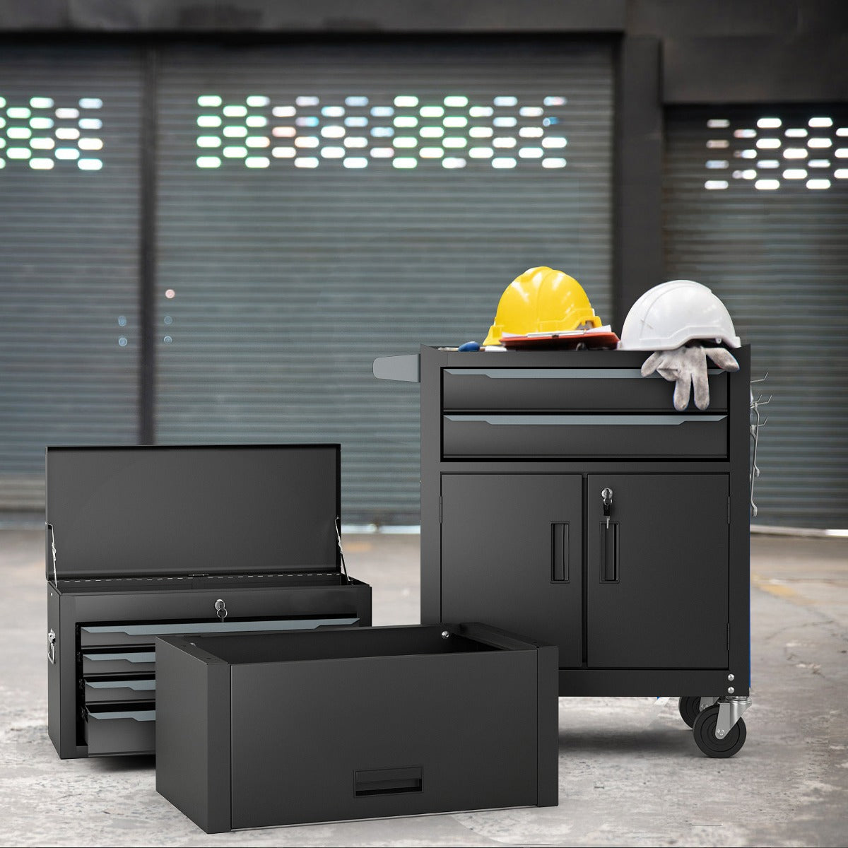 6-Drawer Rolling Tool Chest 2-in-1 with Universal Wheels and Hooks-Black-S