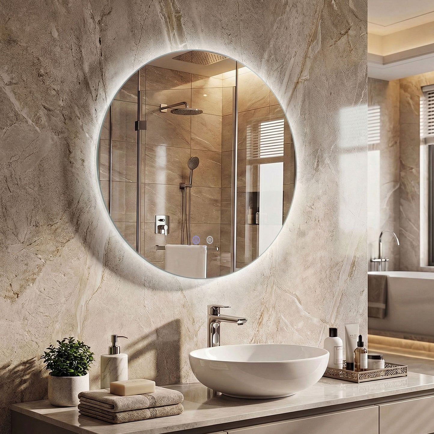 70 cm Round LED Lighted Mirror Wall Mounted Bathroom Mirror