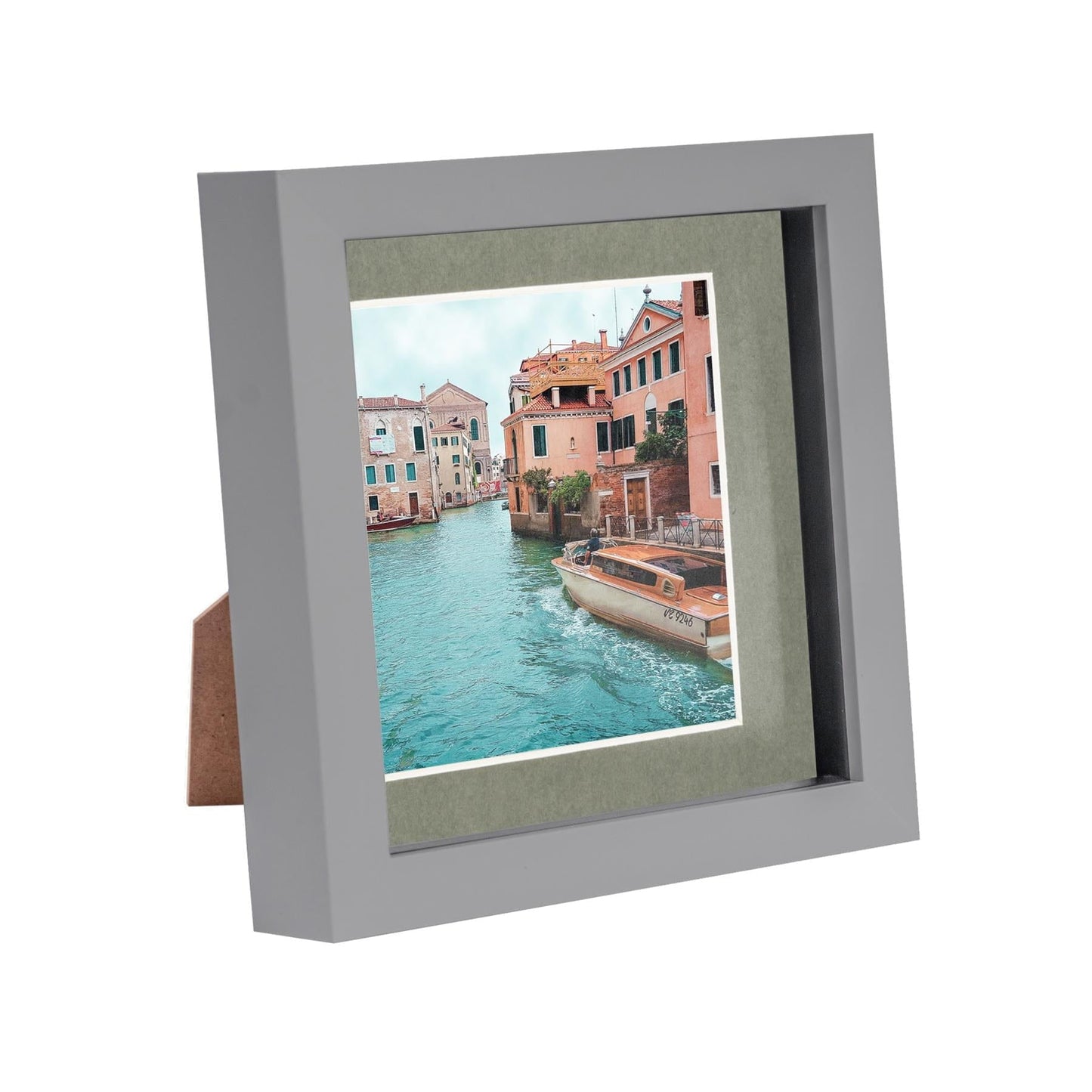 Grey 6" x 6" 3D Box Photo Frame with 4" x 4" Mount