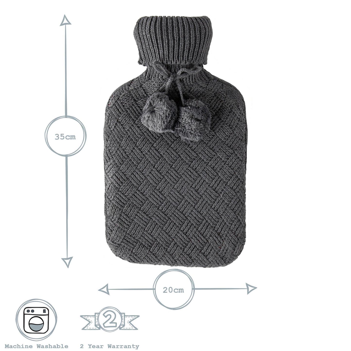 2L Pom Pom Knitted Hot Water Bottle & Cover Set