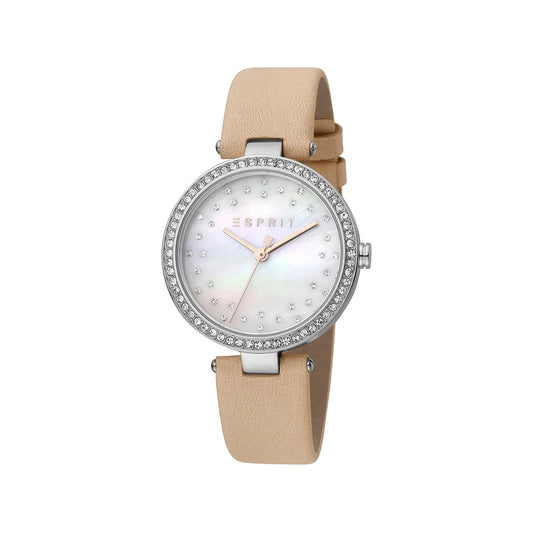 Esprit Women's Beige Leather Watch, White Mother Of Pearls | Es1l094m0055