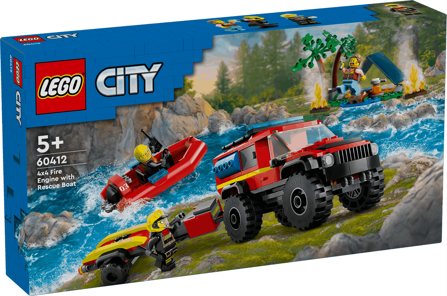 Lego City 60412 4x4 Fire Truck with Rescue Boat Set for Ages 5 and Up