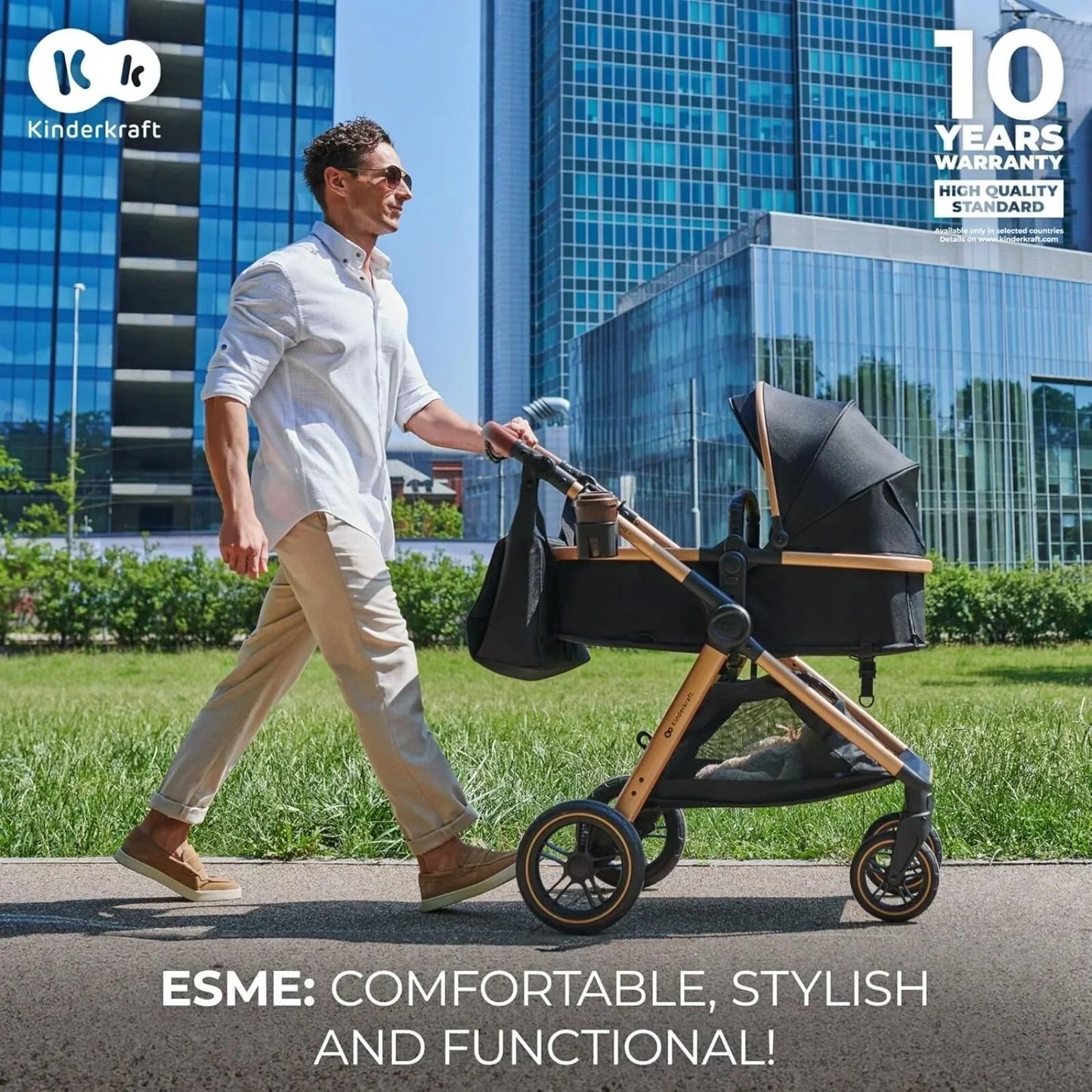 Kinderkraft Esme Pro 3-in-1 Travel System with Mink Pro Car Seat - Sand Beige