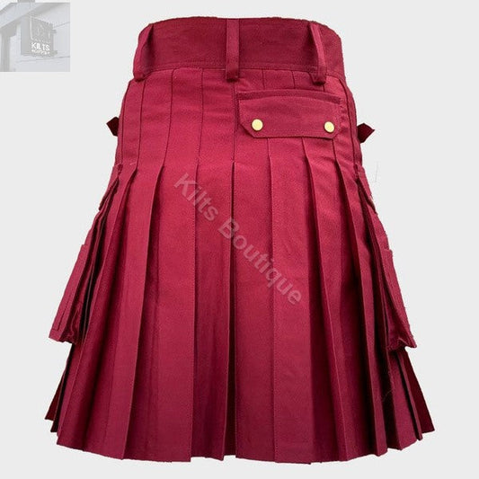Maroon Fashion Utility Scottish Hybrid  Kilt For Men