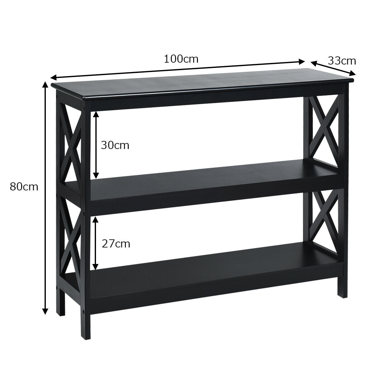 Industrial 3-Tier Console Table with Storage Shelf-Brown