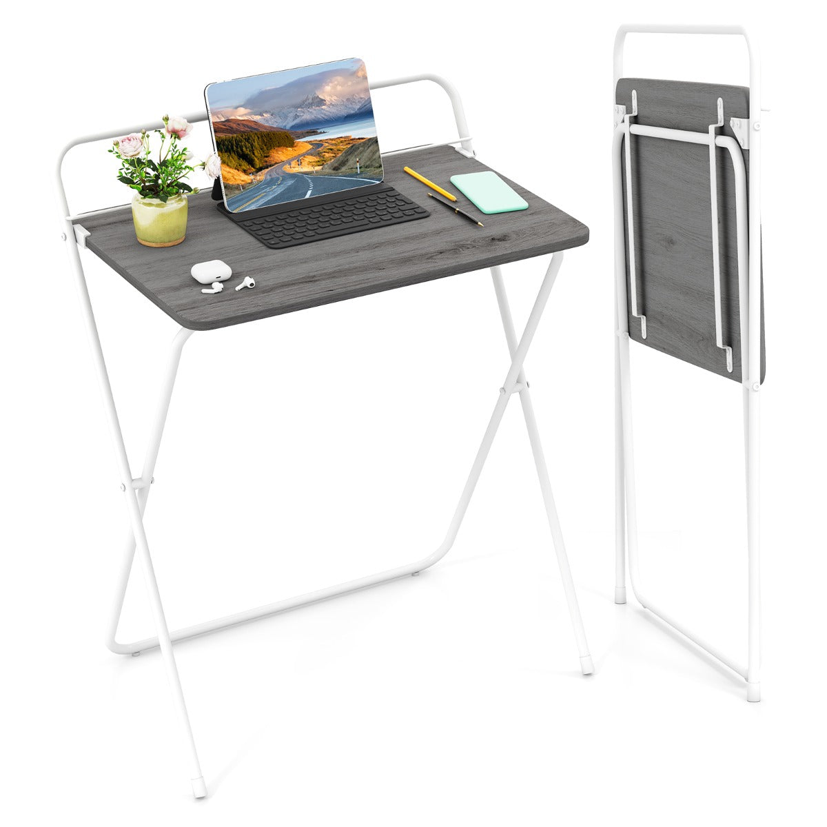 60CM Folding Computer Desk with Tablet Bracket-Grey