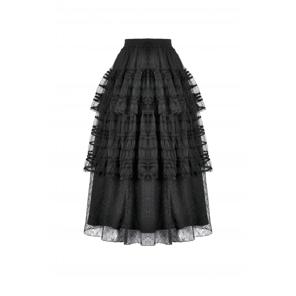 Dark in Love Morticia Gothic Velvet & Lace Skirt in Black