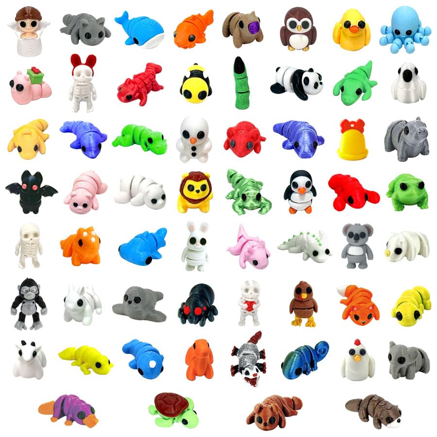 60Pcs Random 3D Printed Animals – Articulated Fidget Figurines for Kids & Collectors