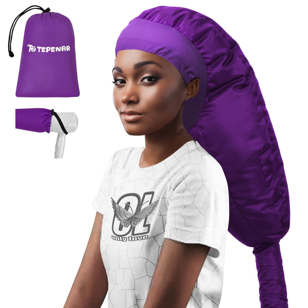 TEPENAR Bonnet Hair Dryer Attachment: Upgraded Extra Large Adjustable Soft Hooded Dryer Caps - Easy to Use for Natural Curly Textured Hair Care