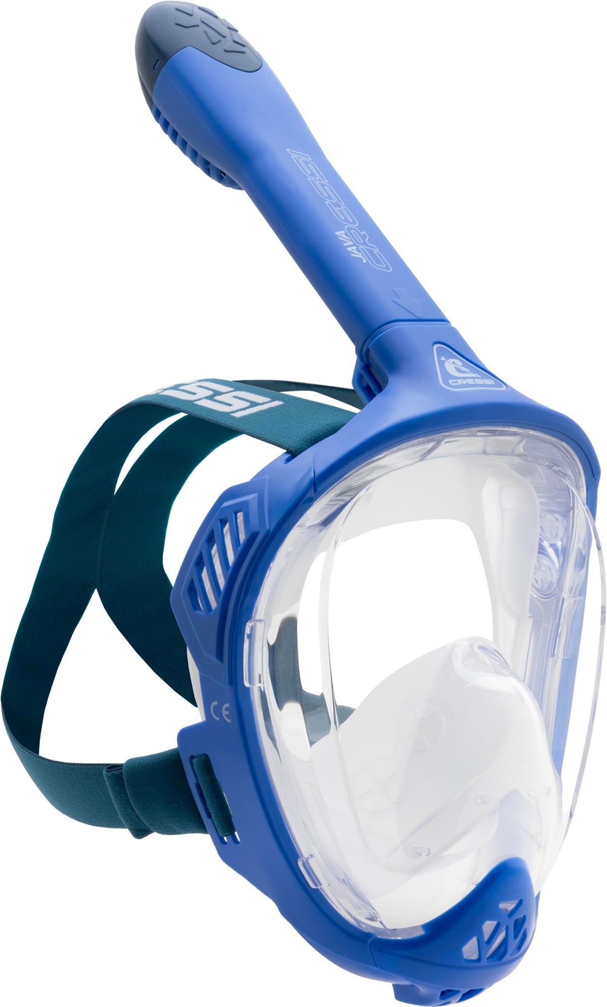 CRESSI Java Full Face Mask Blue/Blue Navy L/XL-Unisex Full Face Snorkel Mask, Ultra Clear Anti Fog Lens, 100% Silicone, Snorkel Dry with Safety