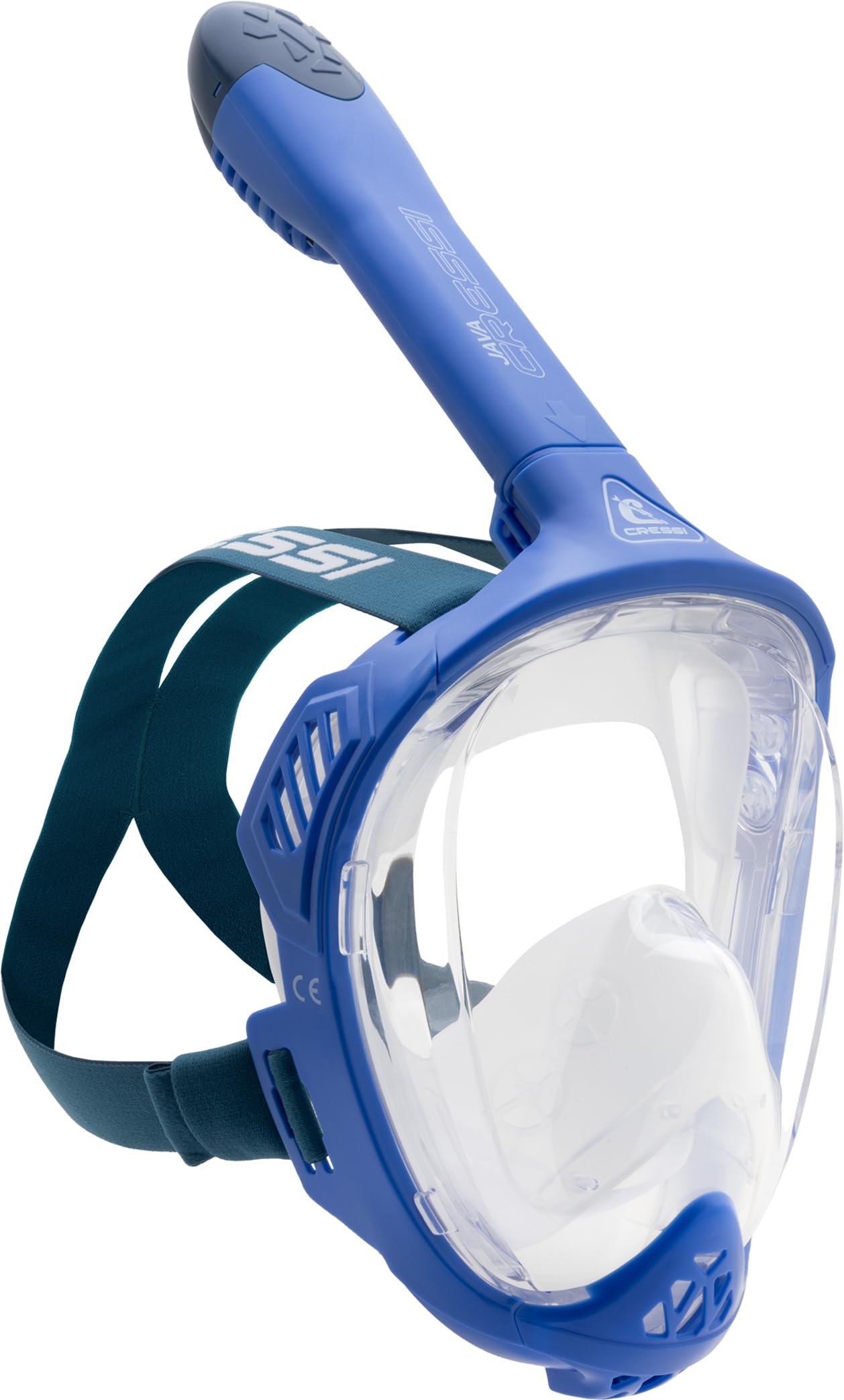 CRESSI Java Full Face Mask Blue/Blue Navy S/M-Unisex Full Face Snorkel Mask, Ultra Clear Anti Fog Lens, 100% Silicone, Snorkel Dry with Safety Valves,