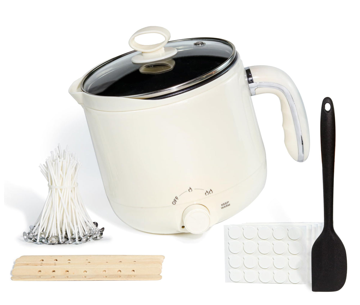 Wax Melter for Candle Making Large 1.8L Electric Wax Melter with Pouring Spout Candle Making Kit for Adults - Wicks, Wick Stickers, Centering Device,