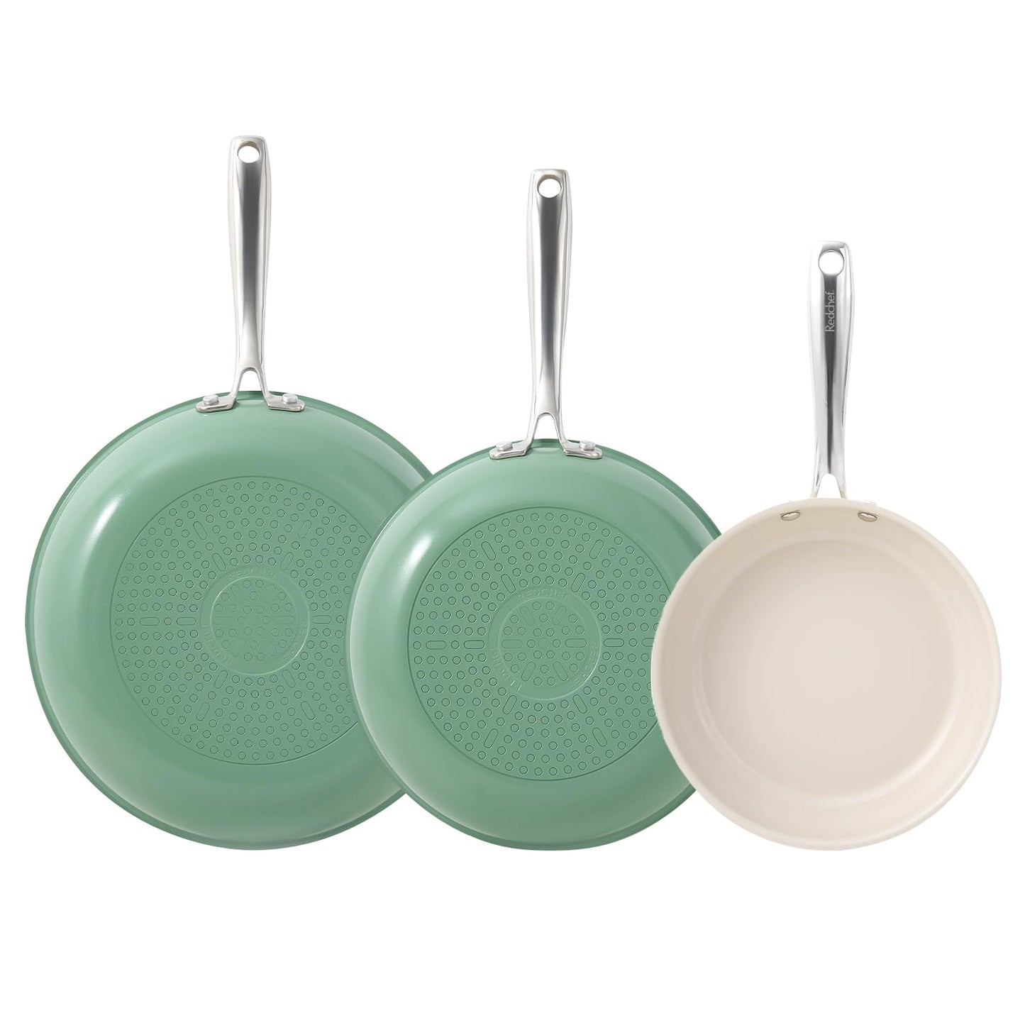 Redchef Non Stick Ceramic Frying Pan Set, Non Toxic Ceramic Pans for Cooking, 20 24 28cm Skillet Set, No PFAS & PTFE & PFOA with Stainless Steel
