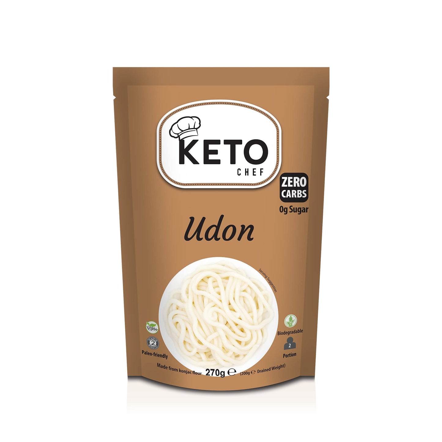 Keto Chef Thick Instant Udon Noodles (Pack of 6, 270g)- Konjac Vegan Noodle, Zero Fat, Sugar & Carb, Shirataki, Made from Free-from Flour, Healthy Low