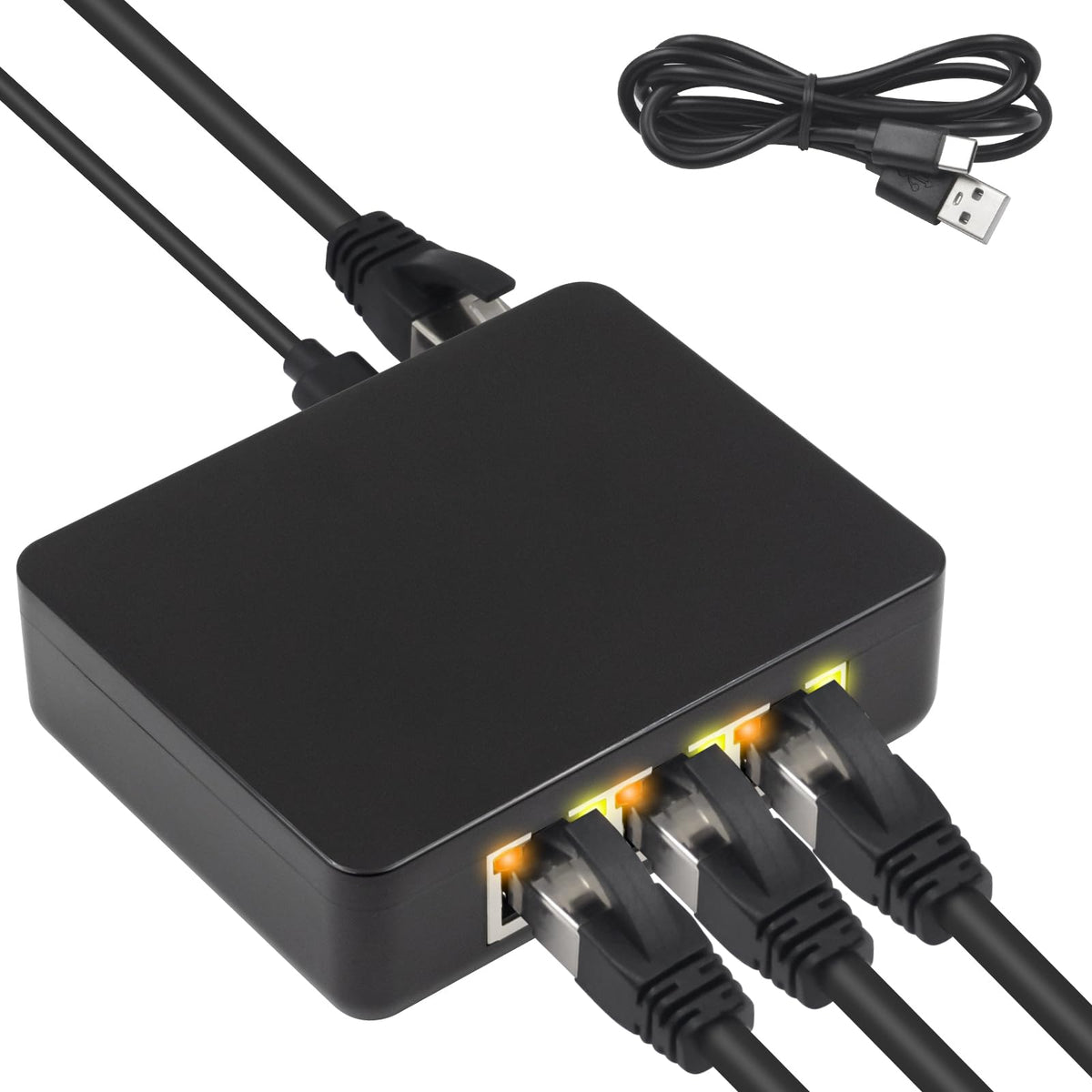 Maxhood Ethernet Splitter 1 to 3, Ethernet Splitter High Speed Gigabit 1000Mbps, [3 Devices Simultaneous Networking] RJ45 Splitter Adapter with USB