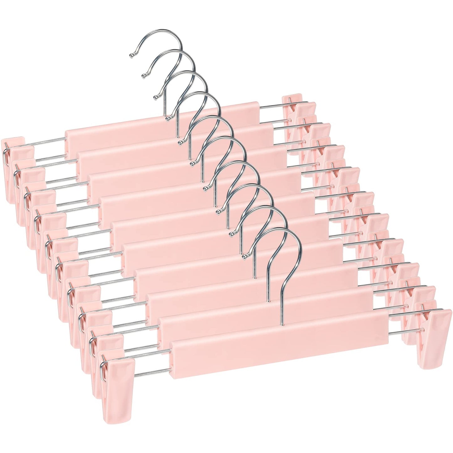 Lamitocs Pack of 10 Skirt Hangers with Strong Non-Slip Adjustable Clips Hooks, Space-Saving Trouser Hangers for Hanging Trousers, Socks, Skirts