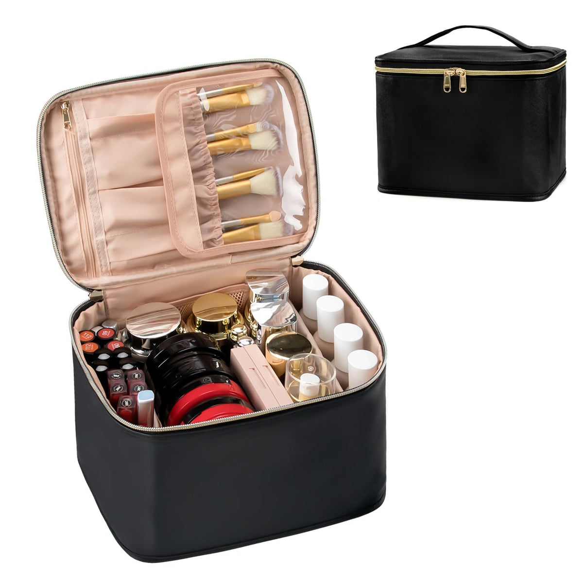 Ethereal Makeup Bag Travel Extra Large Make up Bag Organizer Black Cosmetic Bag Toiletry Bag for Women Makeup Brushes Organizer