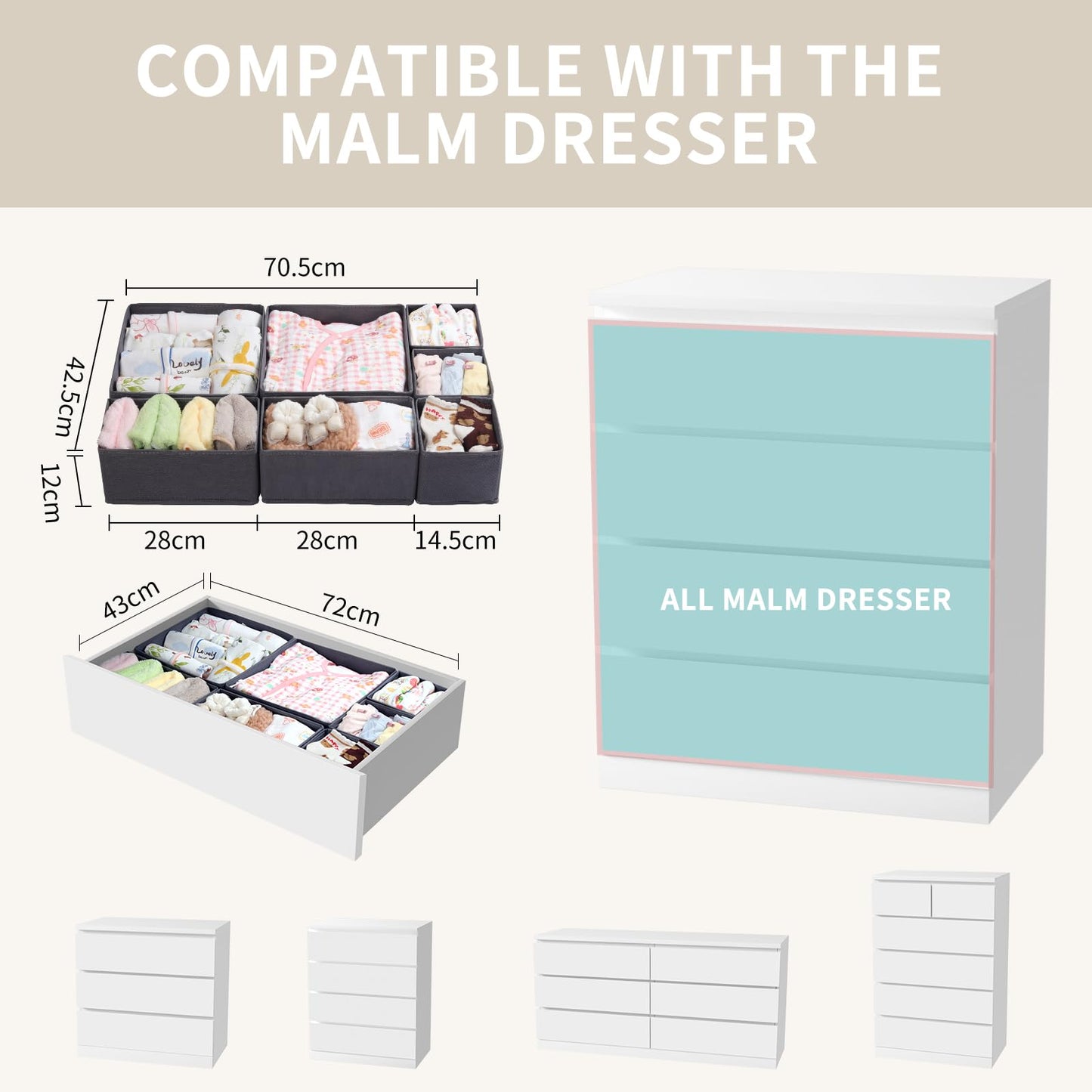 ORLISA Drawer Organisers, Drawer Dividers for Clothes, Set of 7, 3 Size Foldable Baby Drawer Organiser, Stay Organised