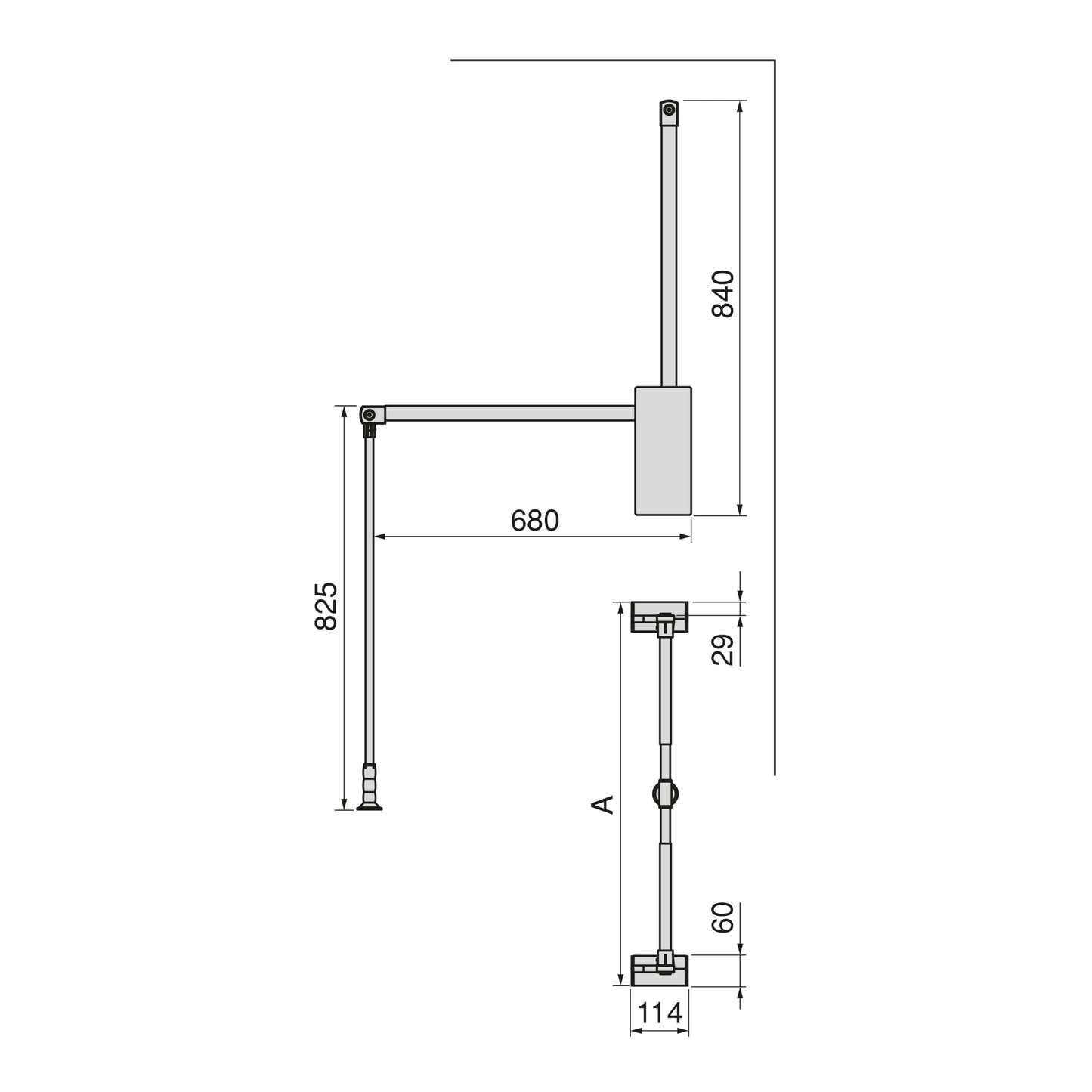Emuca - Sway pull-down wardrobe rail lift, 830-1150mm, Steel, Aluminium and Plastic, Titanium painted
