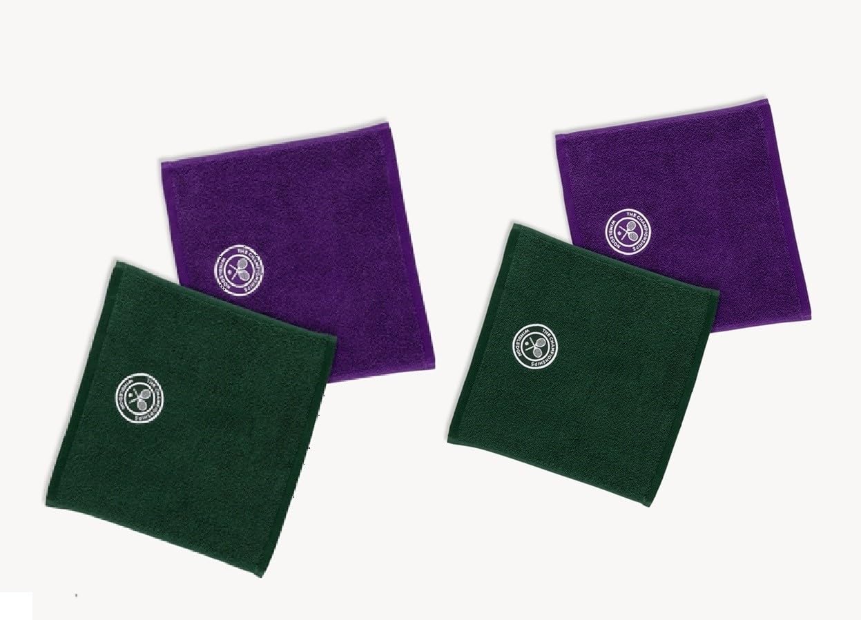 Wimbledon Face Cloths | Pack Of 4 | 30cm x 30cm | Soft Cotton | Official Tennis Championships Merchandise | Classic Colours | 2 Green 2 Purple
