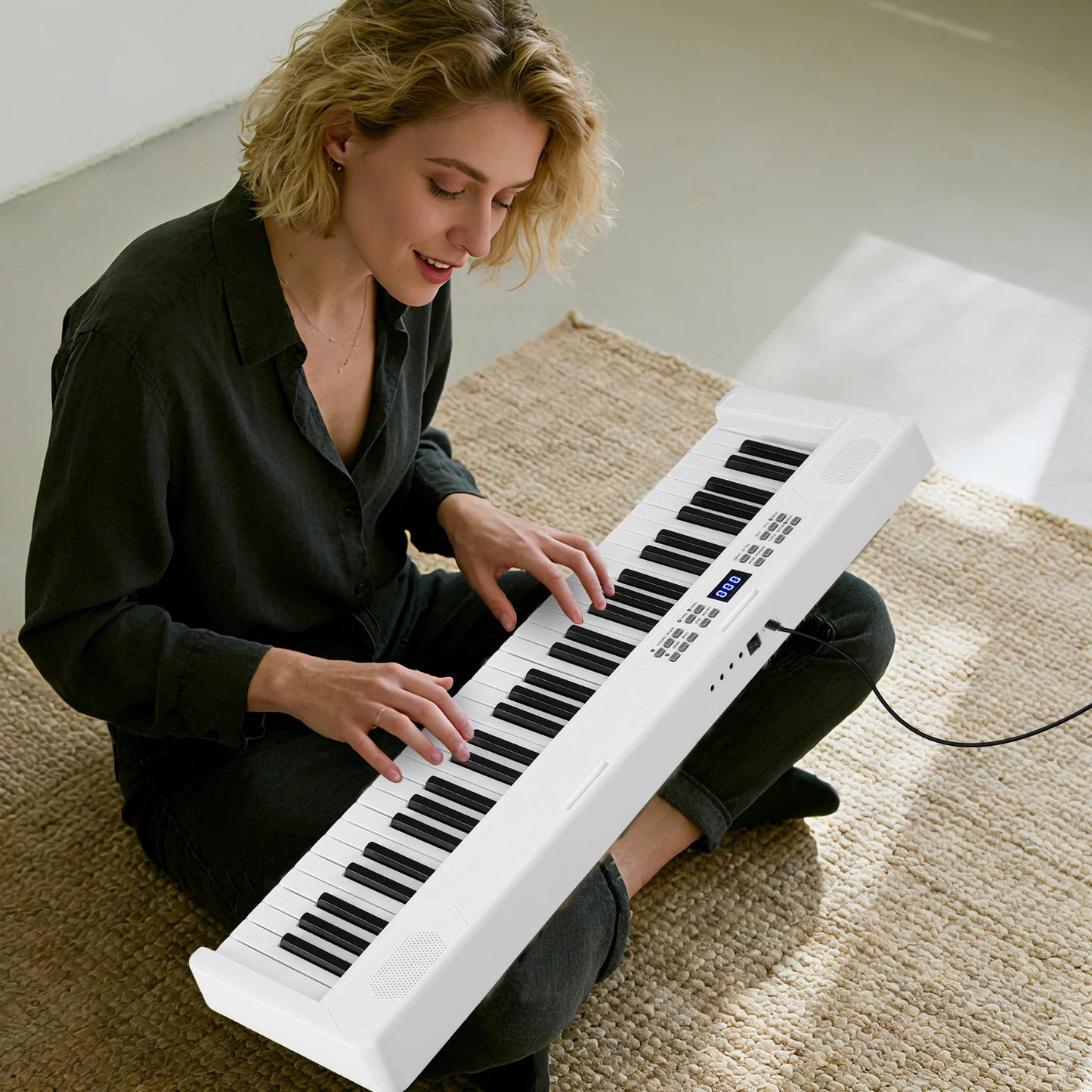 61-Key Foldable Piano Keyboard Full-size Electronic Keyboard with MIDI and Split Function-Pink