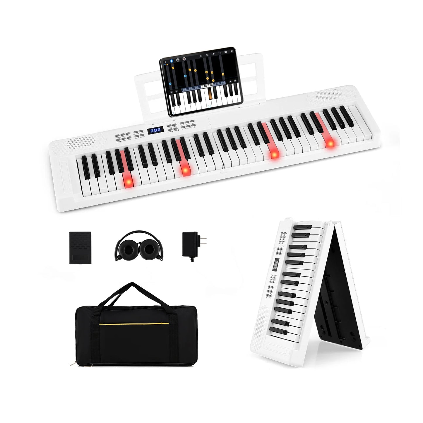 61-Key Foldable Piano Keyboard Full-size Electronic Keyboard with MIDI and Split Function-Pink