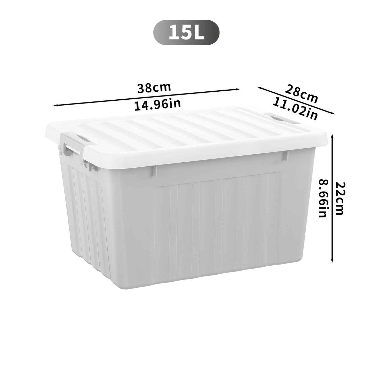 Cetomo 15L*3 Storage Boxes with Lids, Plastic Storage Box with Secure Side Latches, Stackable & Nestable Organizer for Home, Office, Moving, PP, Gray