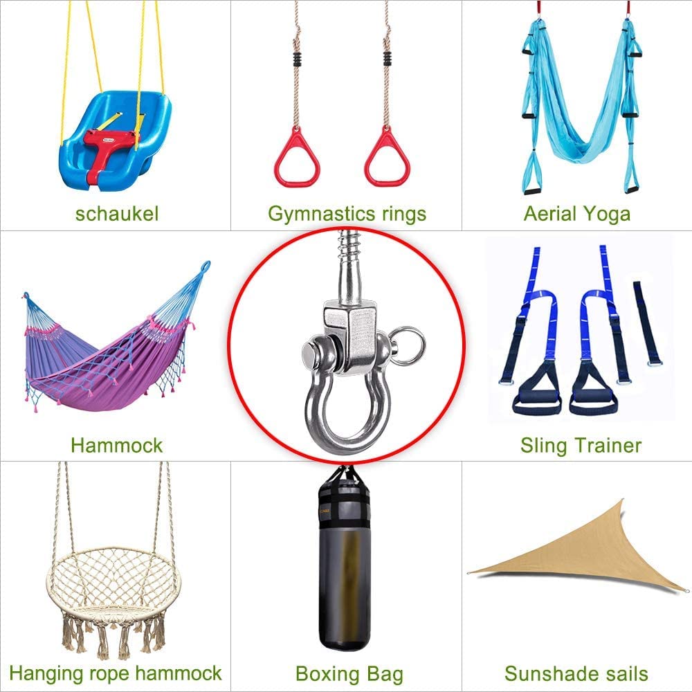 BeneLabel Hammock Bolt 6Pcs Hammock Fixings, Antirust SUS304 Swing Brackets for Wood 816Kg Capacity, Indoor Outdoor Playground Yoga Hammock Chair