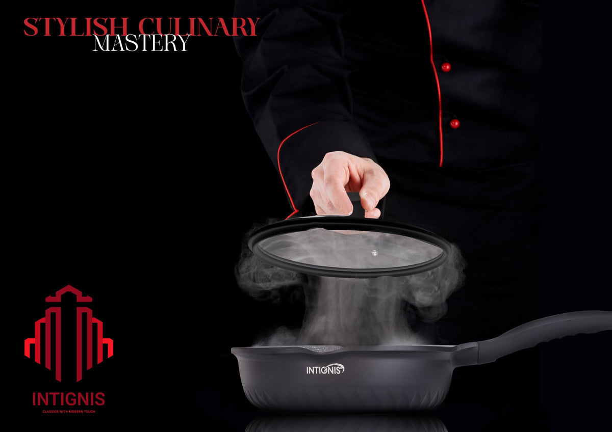 INTIGNIS Premium 28 cm Deep Frying Pan with Lid | Anti-Scratch | Induction Compatible | Non-Stick Interior | Heat Resistant Handle | Perfect for