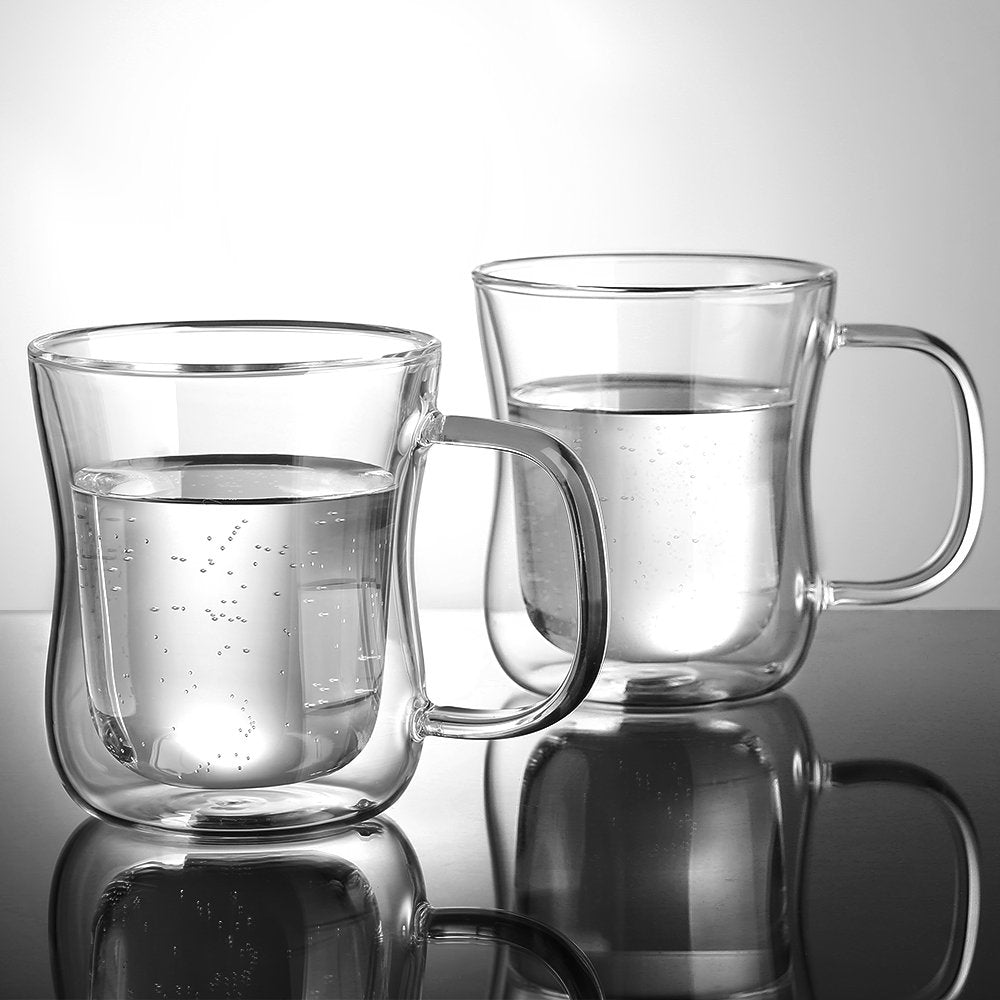 ecooe 6x350ml Double Walled Coffee Glasses Mugs Cappuccino Latte Macchiato Glasses Cups with Handle Borosilicate Heat Resistant Glass Cups for Coffee
