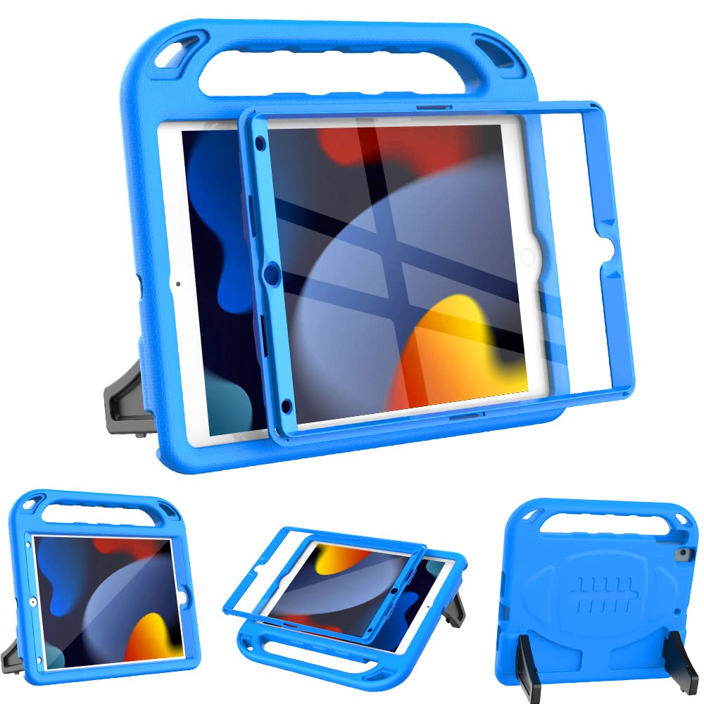 Surom Case with Built-in Screen Protector for iPad 10.2 Inch 2021/2020/2019 (9th/8th/7th Gen), Lightweight Shockproof Handle Stand Kids Case for