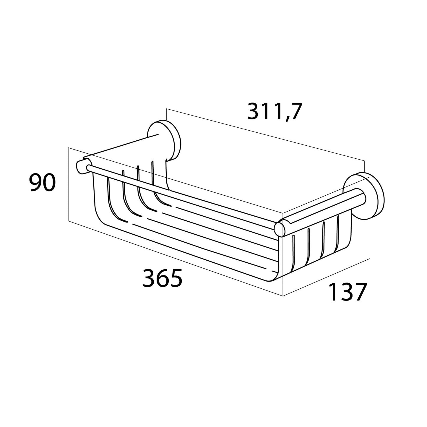 Tiger Boston Shower Basket Large, Stainless Steel Brushed, 36.5 x 9 x 13.7 cm