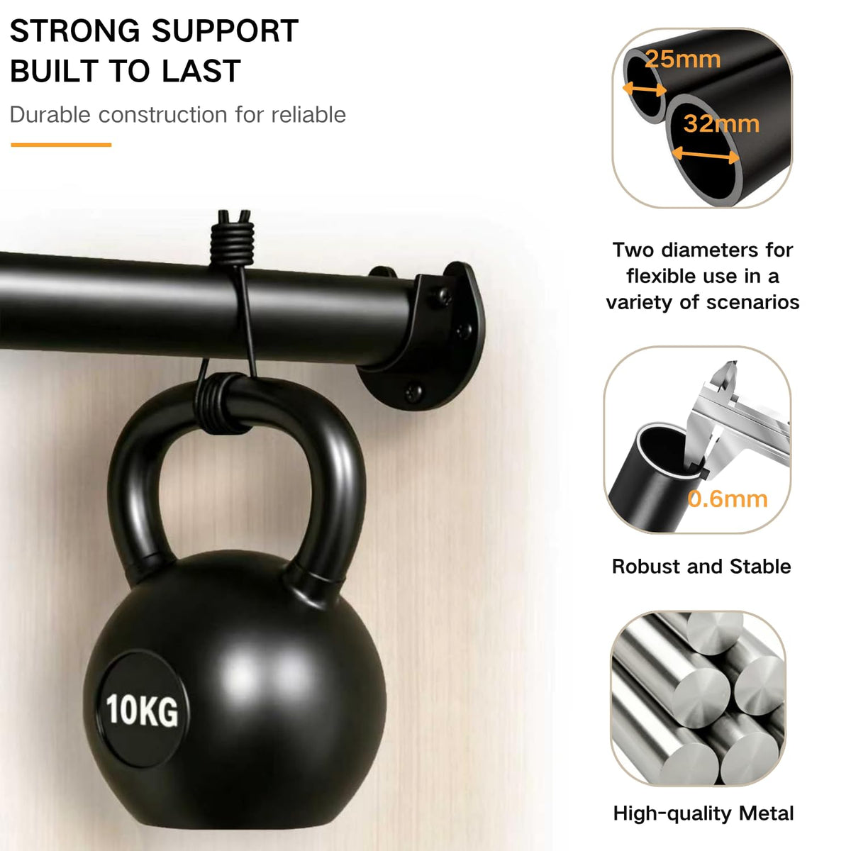 Wardrobe Rail Extendable Clothes Rail Heavy Duty 32mm Adjustable Wardrobe Pole and Fittings with Brackets Black 68-110cm