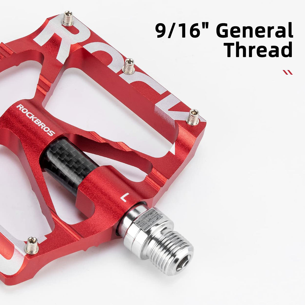 ROCKBROS Bicycle Pedals 9/16 "Aluminum Alloy MTB Pedals With Sealed Bearings Non-slip Pedals Red
