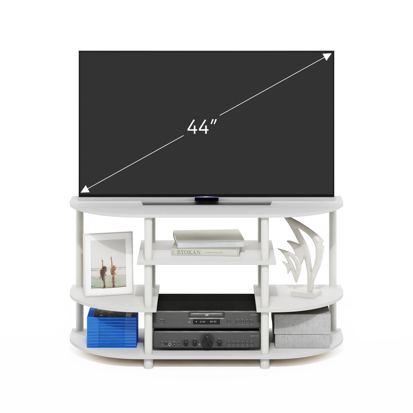 Furinno JAYA TV Stand, Simple Design Corner Entertainment Center, TV Console for TV up to 46 Inch, for Living Room, Bedroom, White